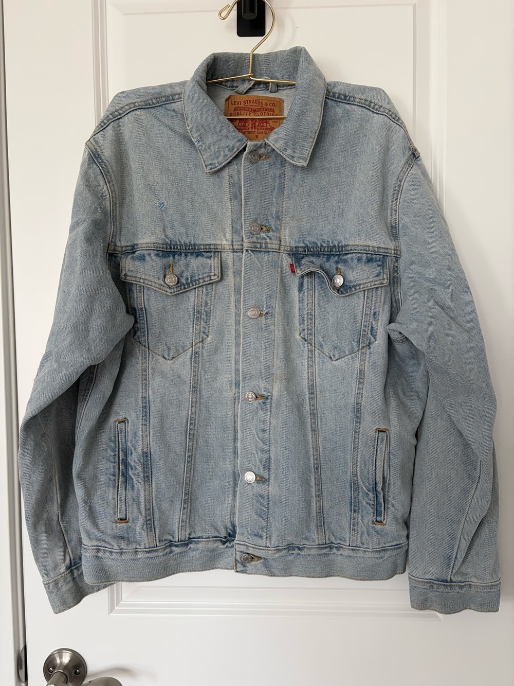 Vintage Levis Light Wash Denim Trucker Jacket 80s 90s USA Distressed Fade
